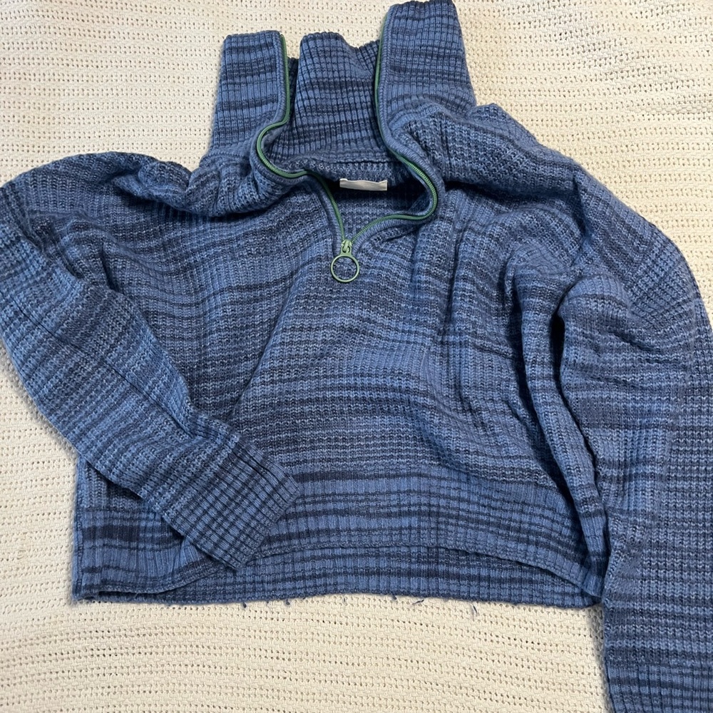 Aerie Blue Plaid Cowl Neck Sweater